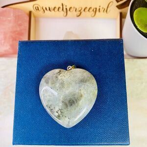 Natural Gray Labradorite Stone of Transformation Carved Stone Heart Pendant 1.5”